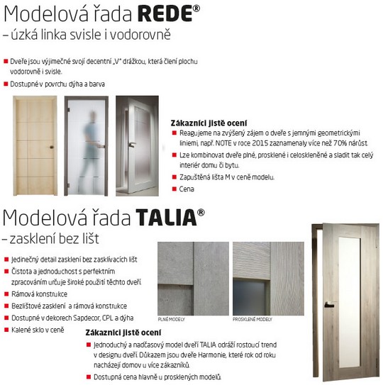 Nové modelové řady interiérových dveří SAPELI pro rok 2016 - REDE a TALIA
